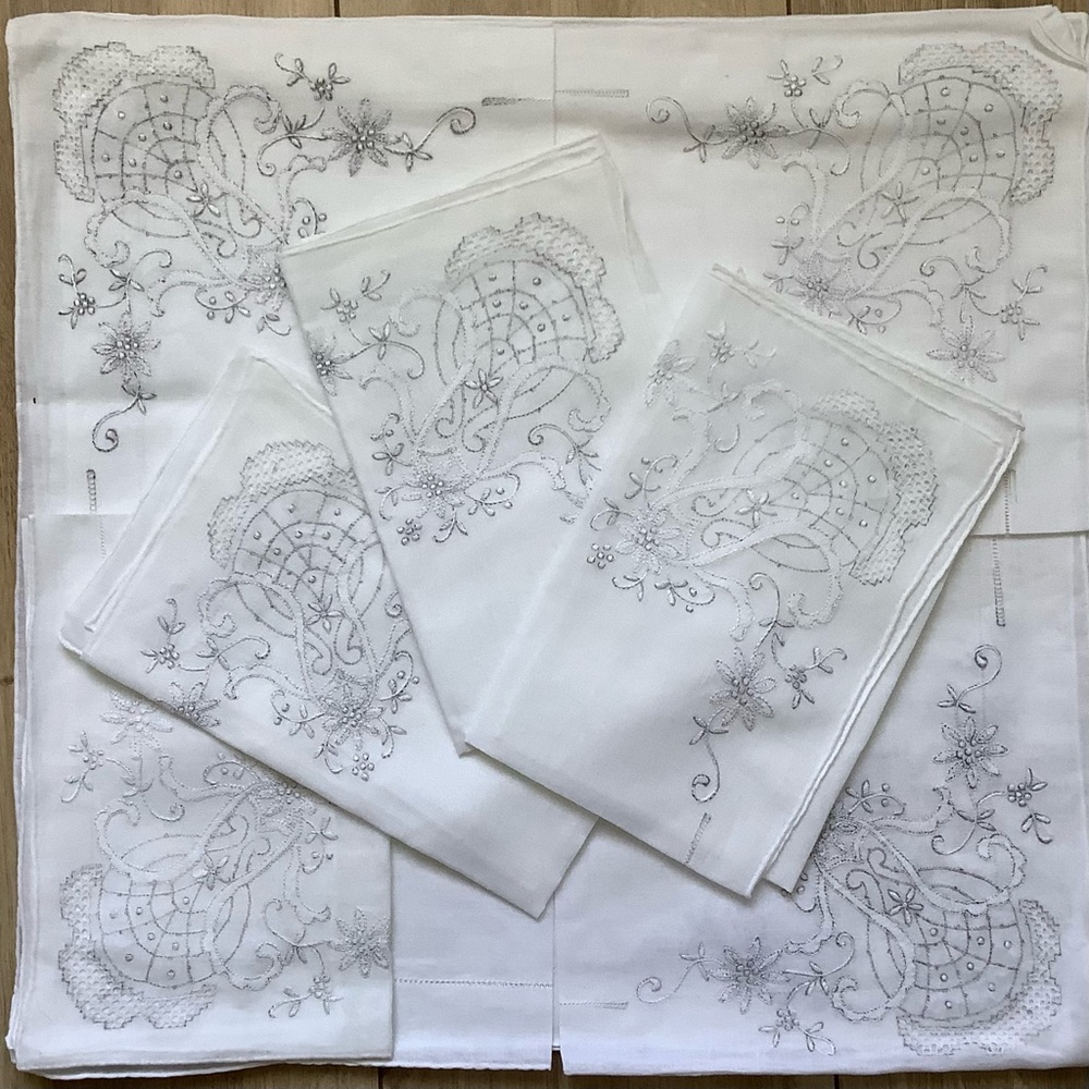 Set of 3 New cotton hand embroidered handkerchiefs floral hankie